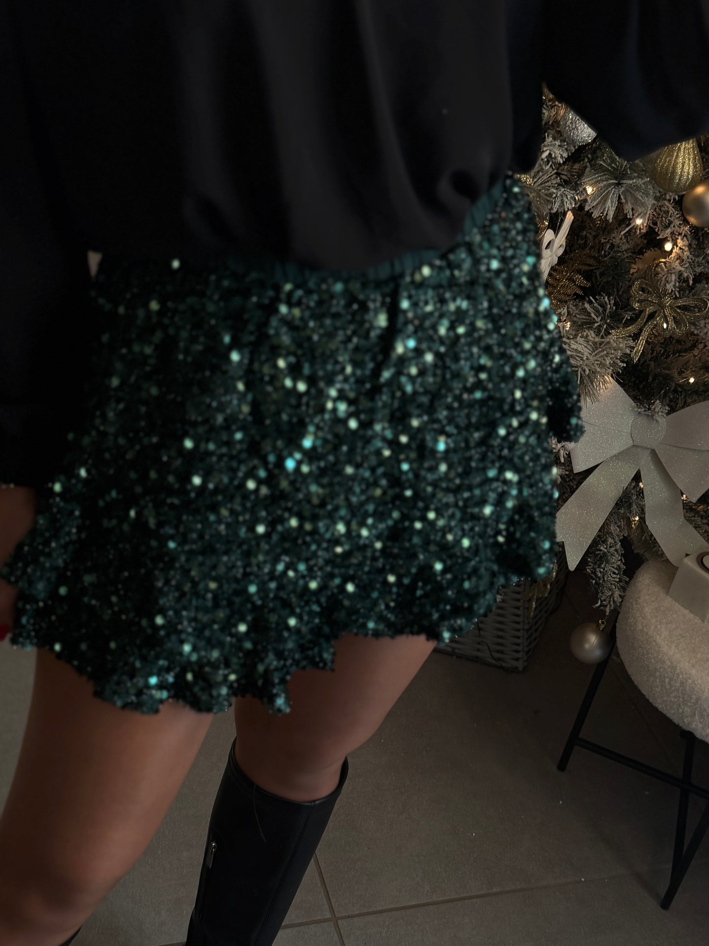 JUPE-SHORT STRASS VERT ÉMERAUDE