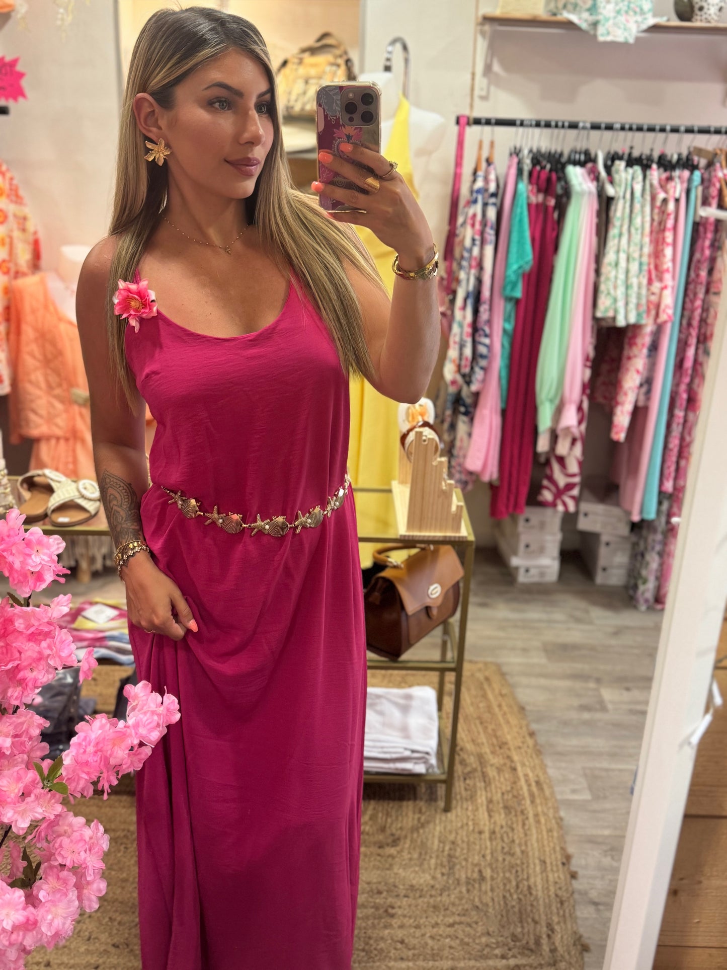 ROBE PERLÉ DOS NU - ROSE FUCHSIA
