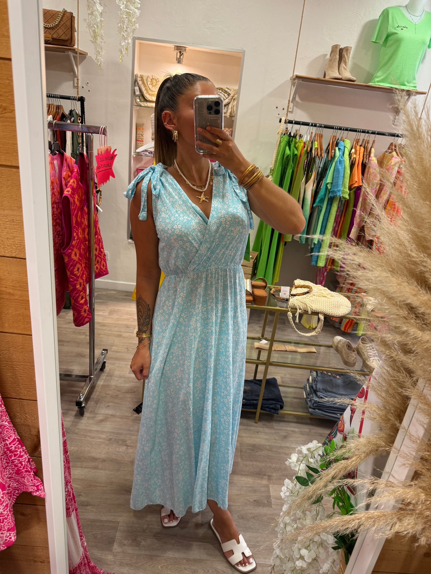 ROBE FLEURIE - BLEU - SANS MANCHES
