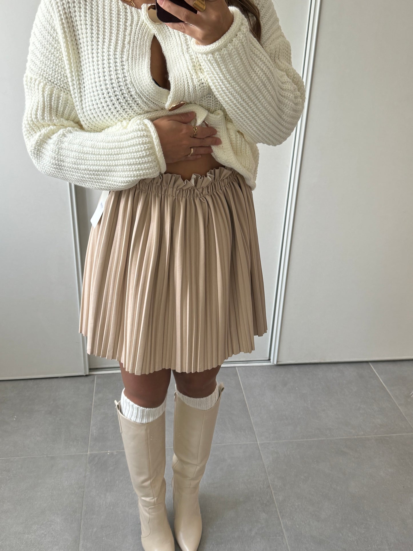 JUPE SIMILI CUIR DRAPÉ - BEIGE