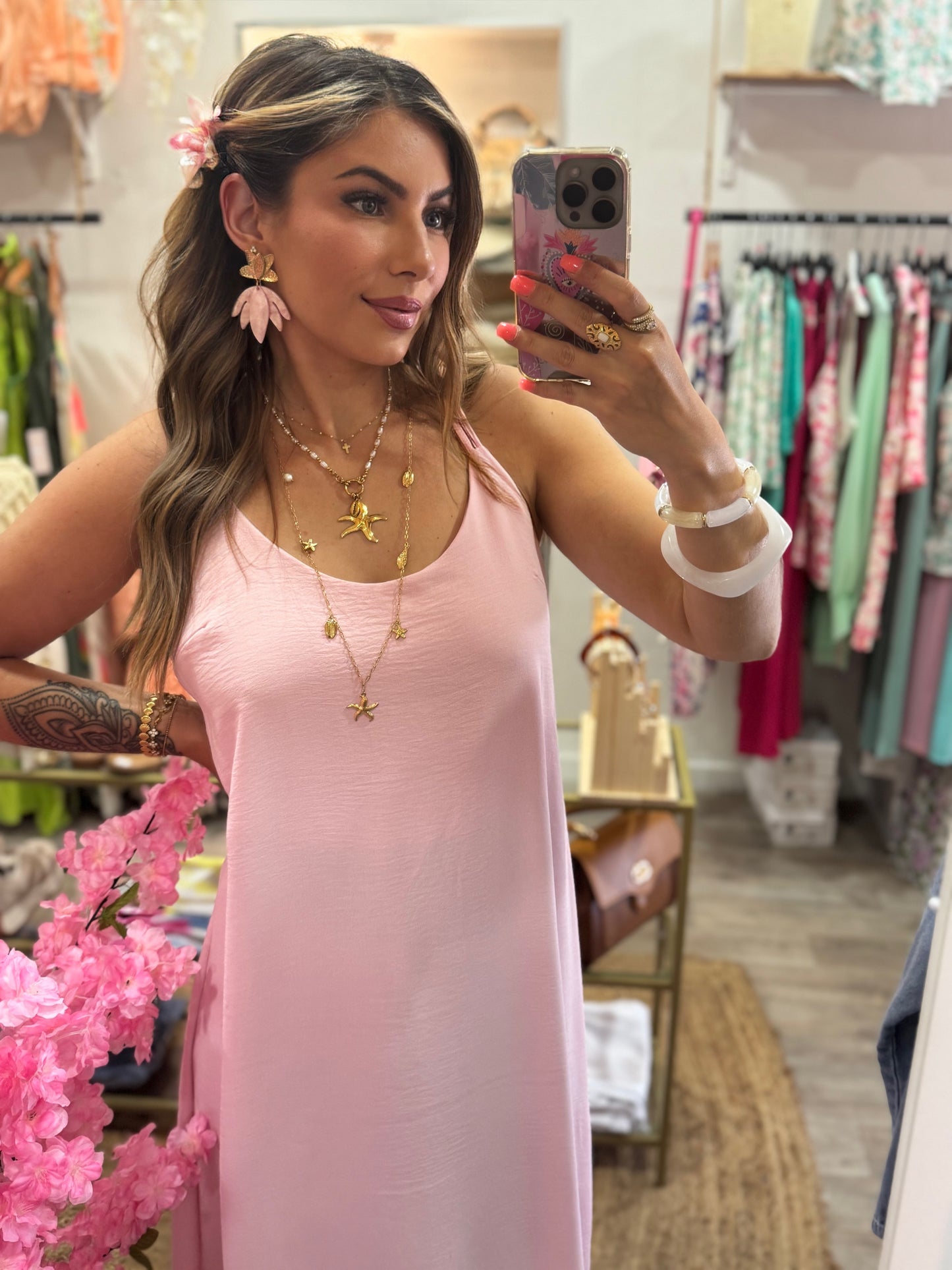 ROBE PERLÉ DOS NU - ROSE