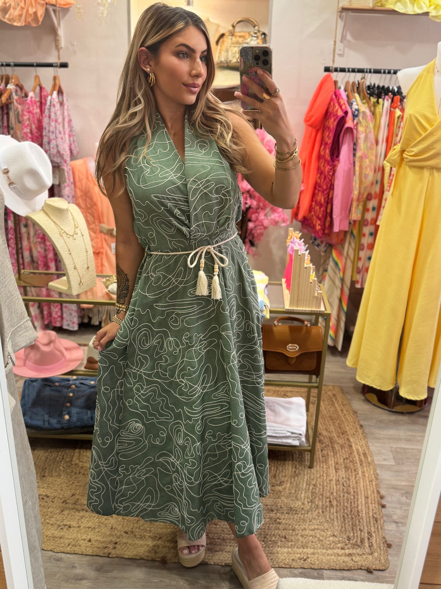 ROBE DOS NU A LISERÉS - KAKI
