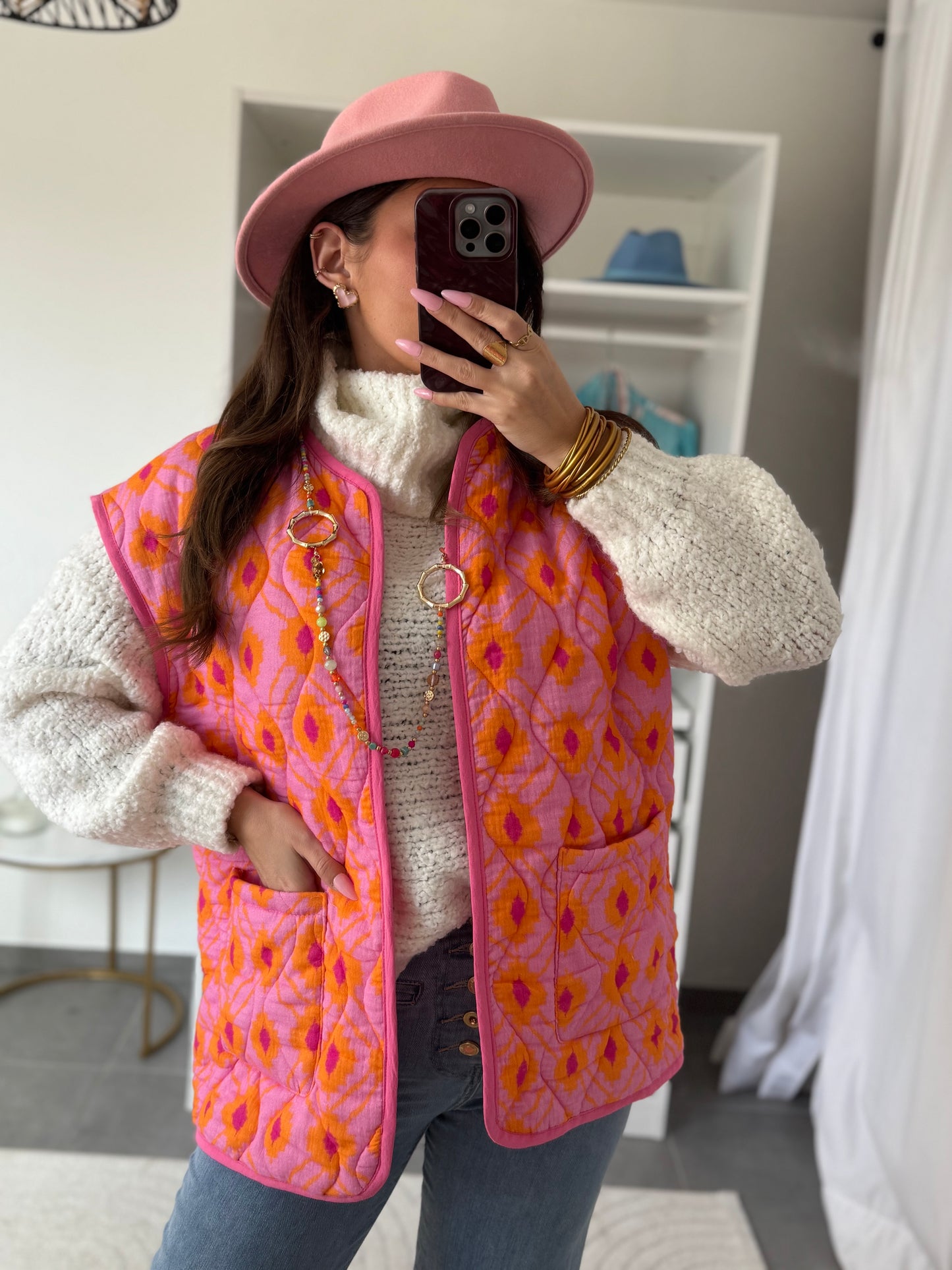 GILET SANS MANCHES AZTÈQUE ROSE ORANGE
