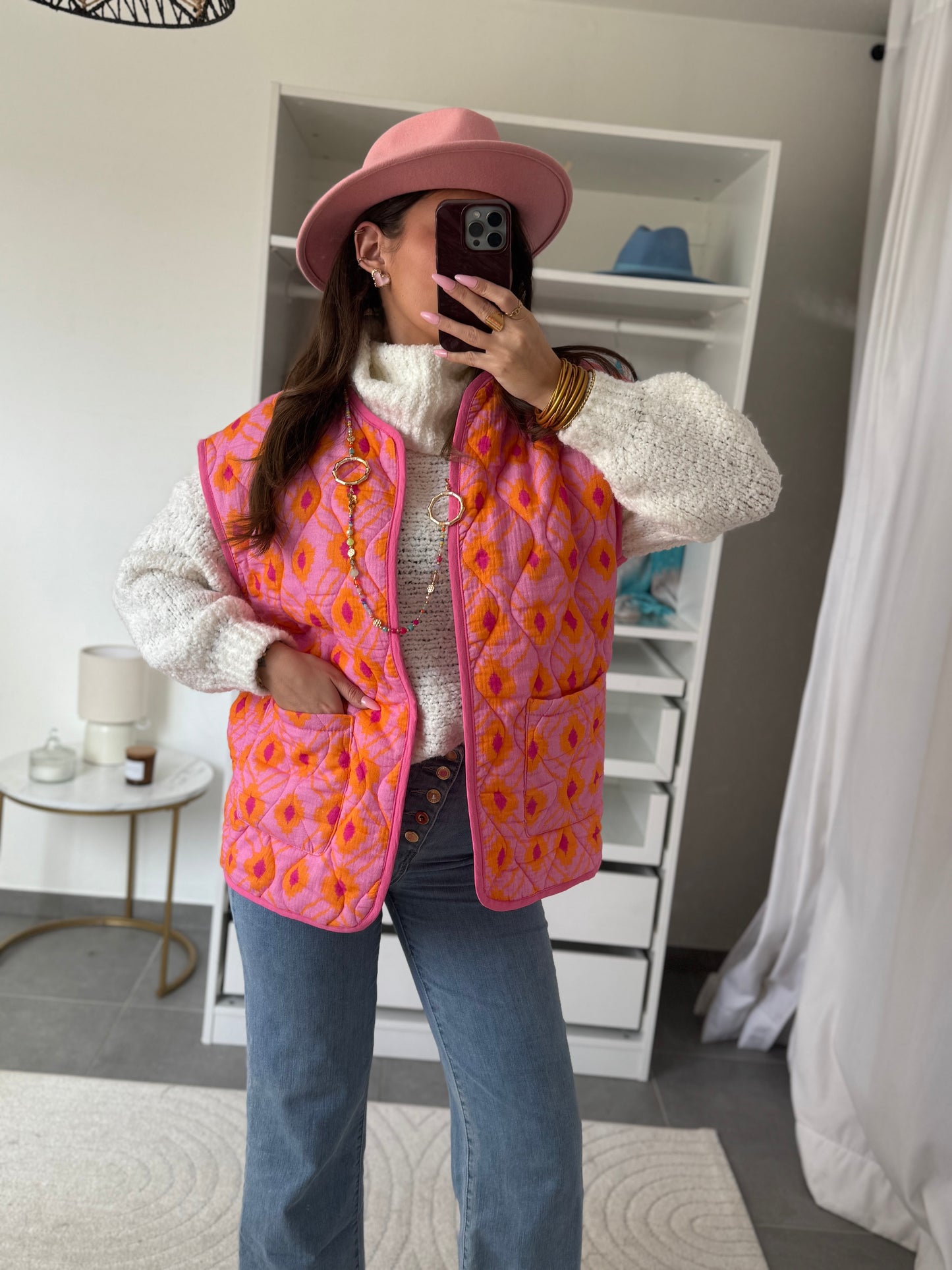 GILET SANS MANCHES AZTÈQUE ROSE ORANGE