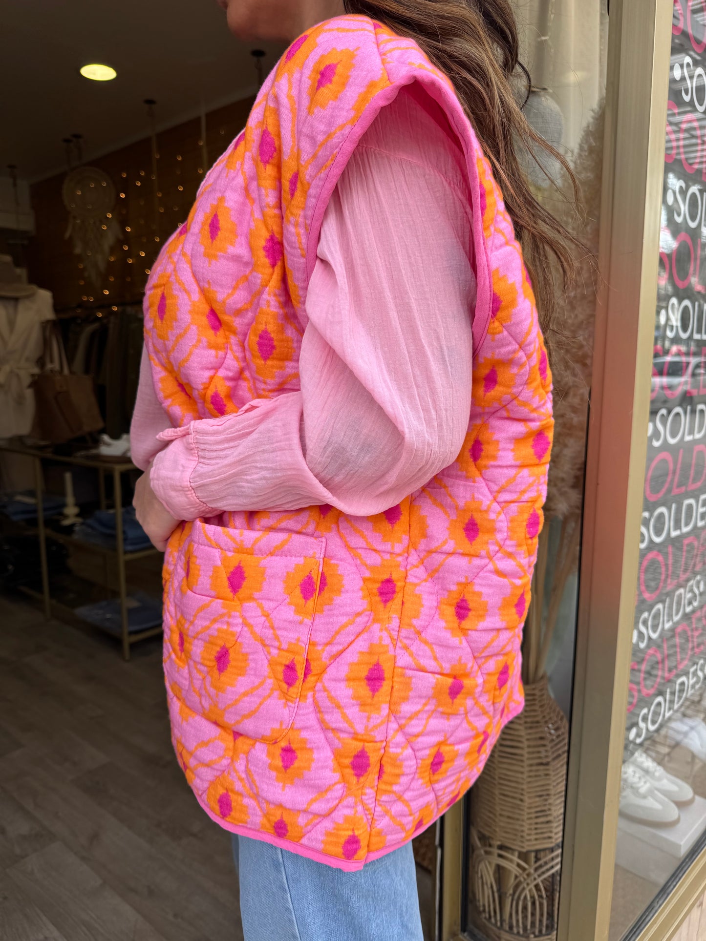 GILET SANS MANCHES AZTÈQUE ROSE ORANGE