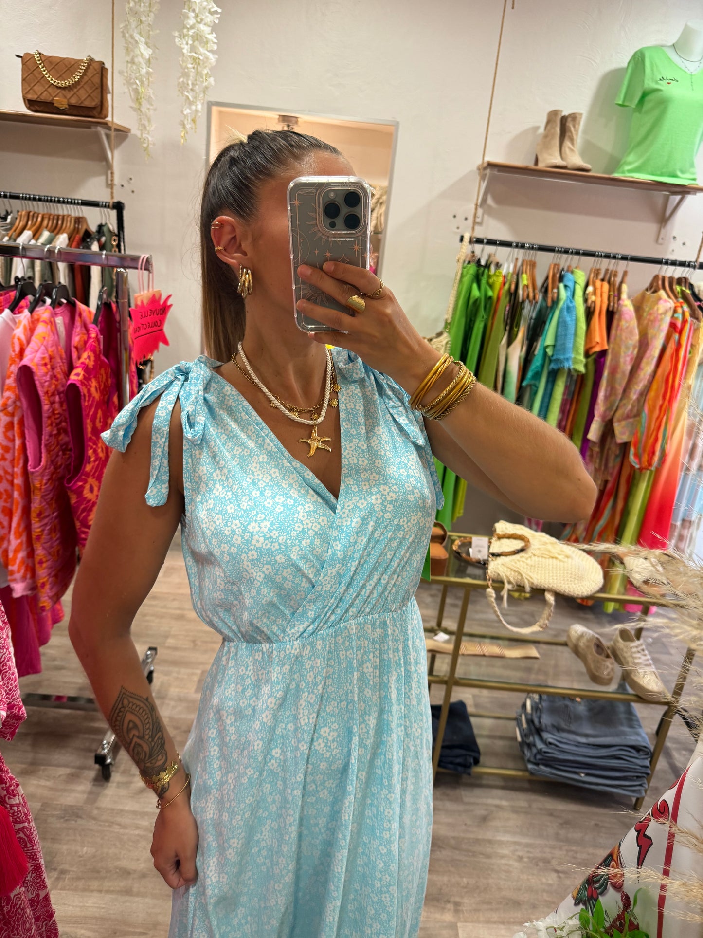 ROBE FLEURIE - BLEU - SANS MANCHES