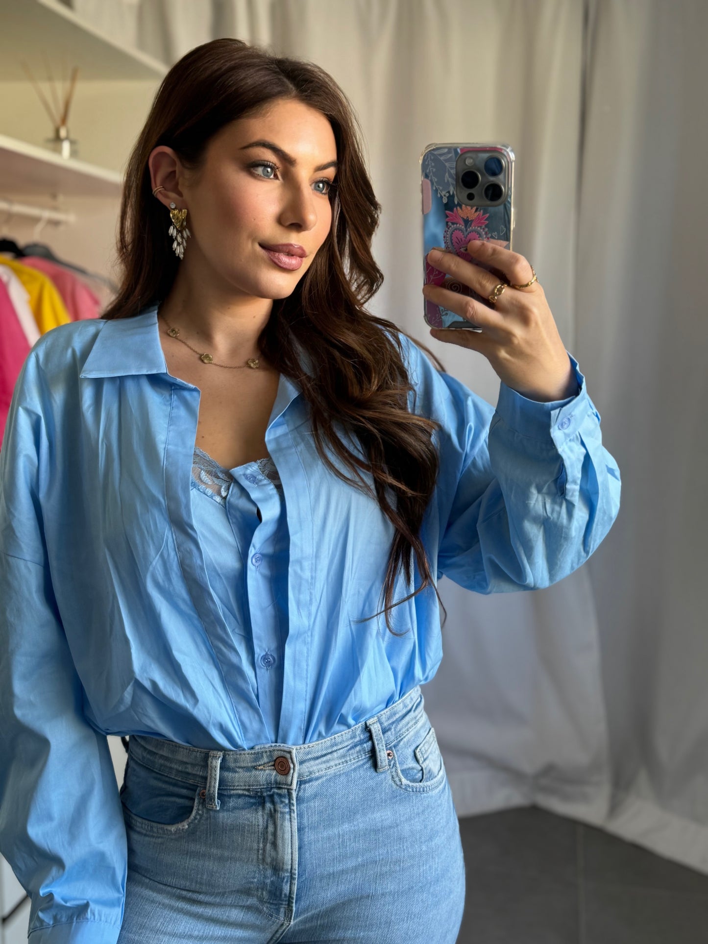 CHEMISE LOUKA - TOP INTÉGRÉ - BLEU