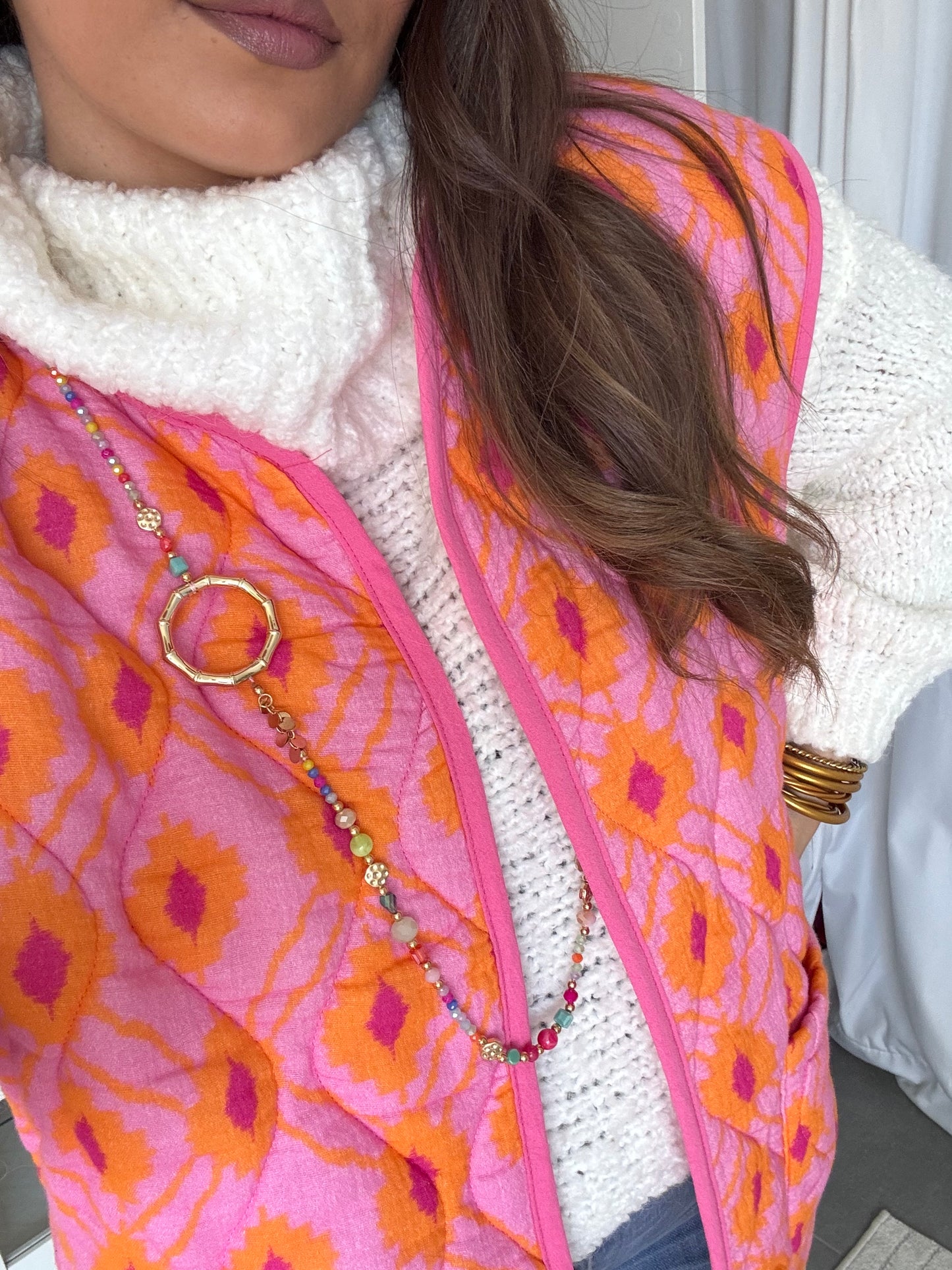 GILET SANS MANCHES AZTÈQUE ROSE ORANGE