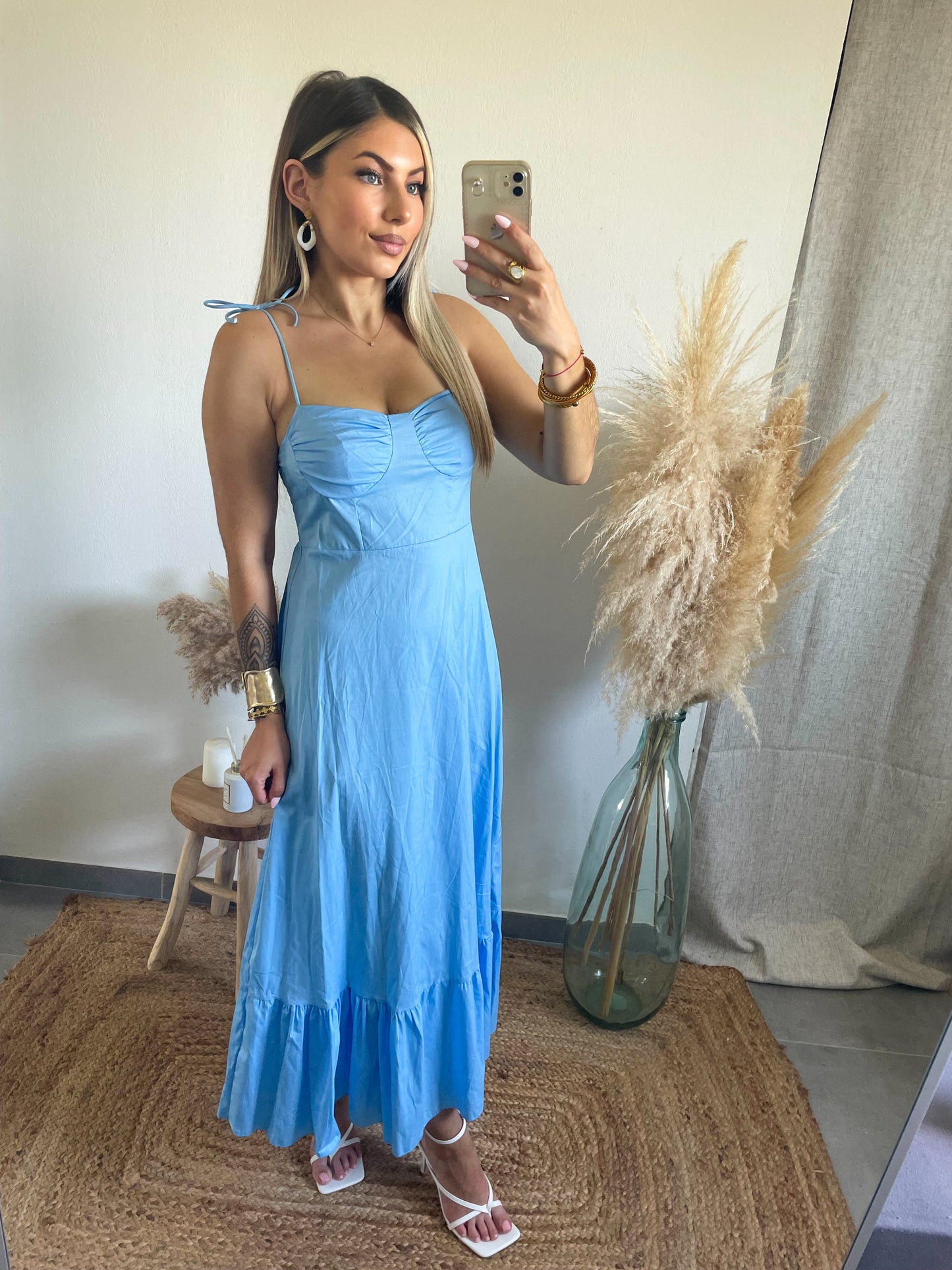ROBE ELISE BRETELLES A NOUER - BLEU