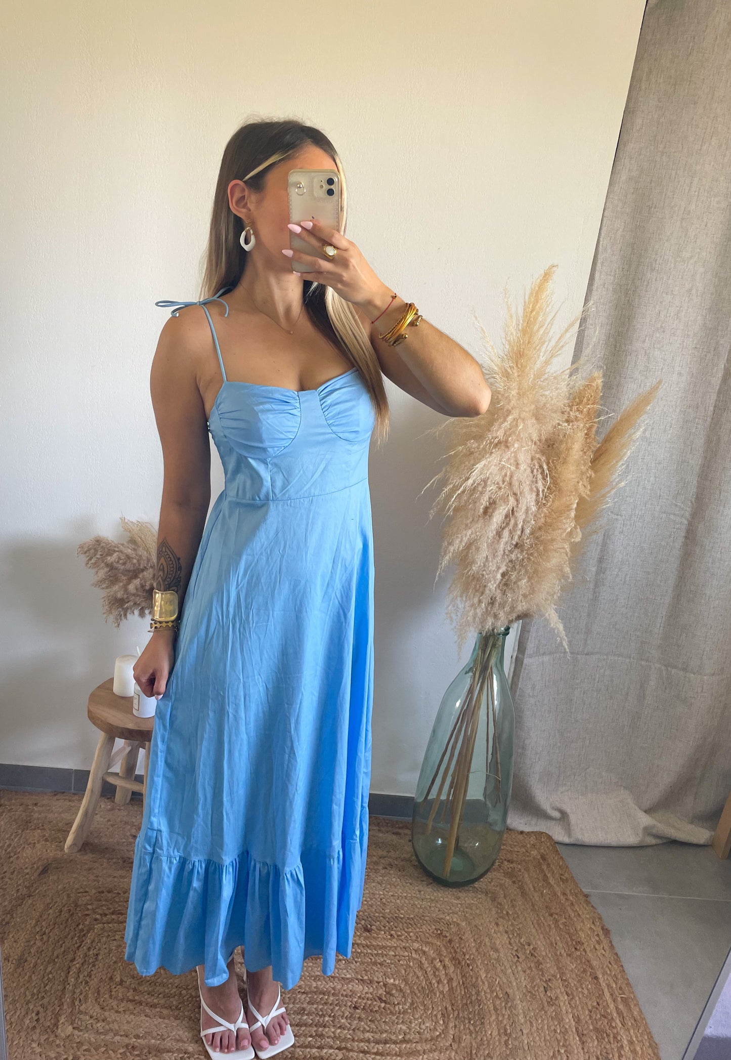 ROBE ELISE BRETELLES A NOUER - BLEU