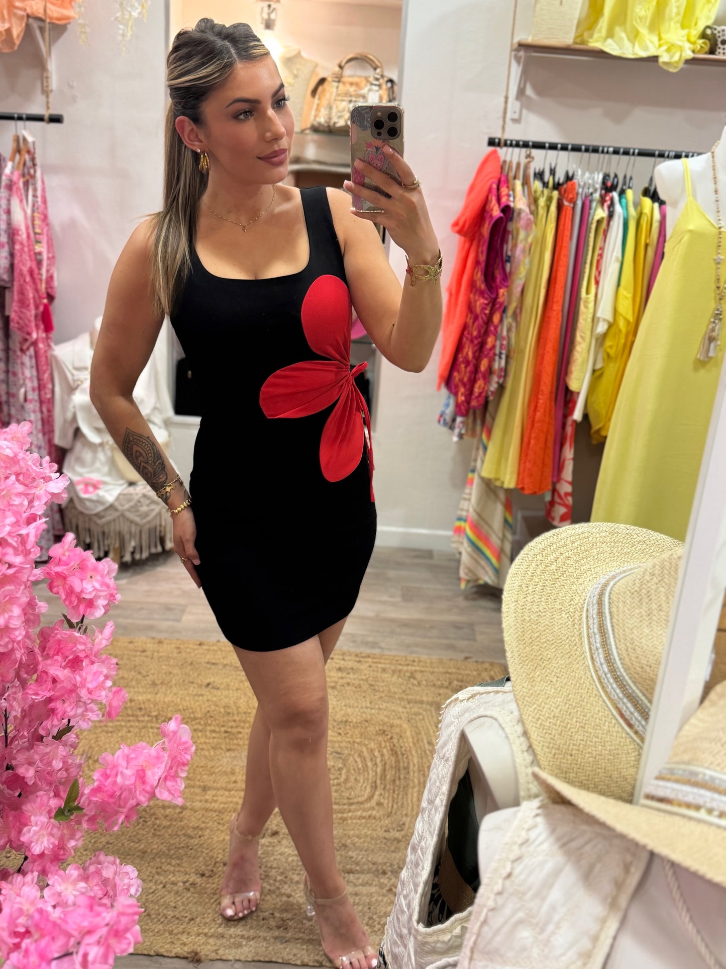 ROBE FLEURS ROUGE