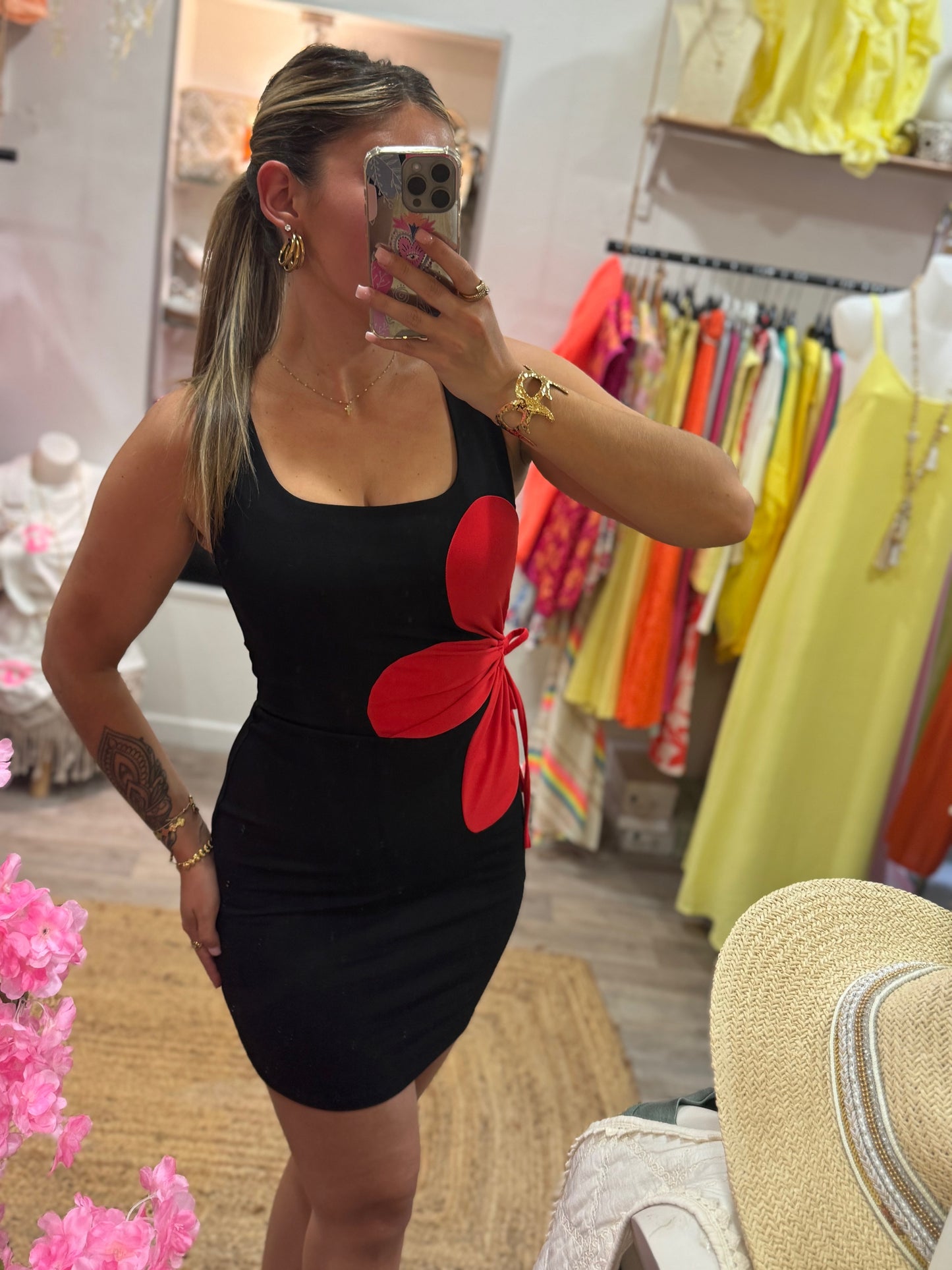 ROBE FLEURS ROUGE