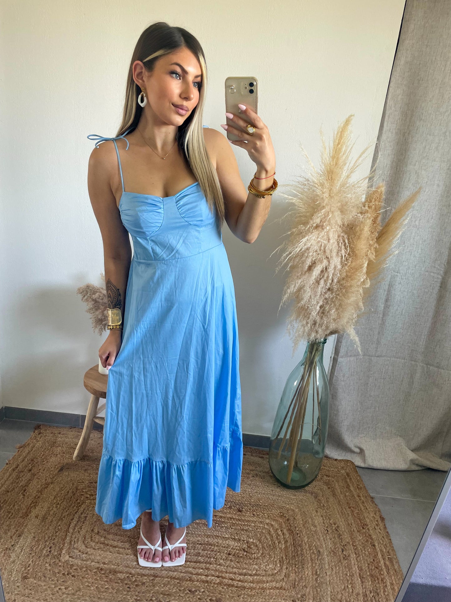 ROBE ELISE BRETELLES A NOUER - BLEU
