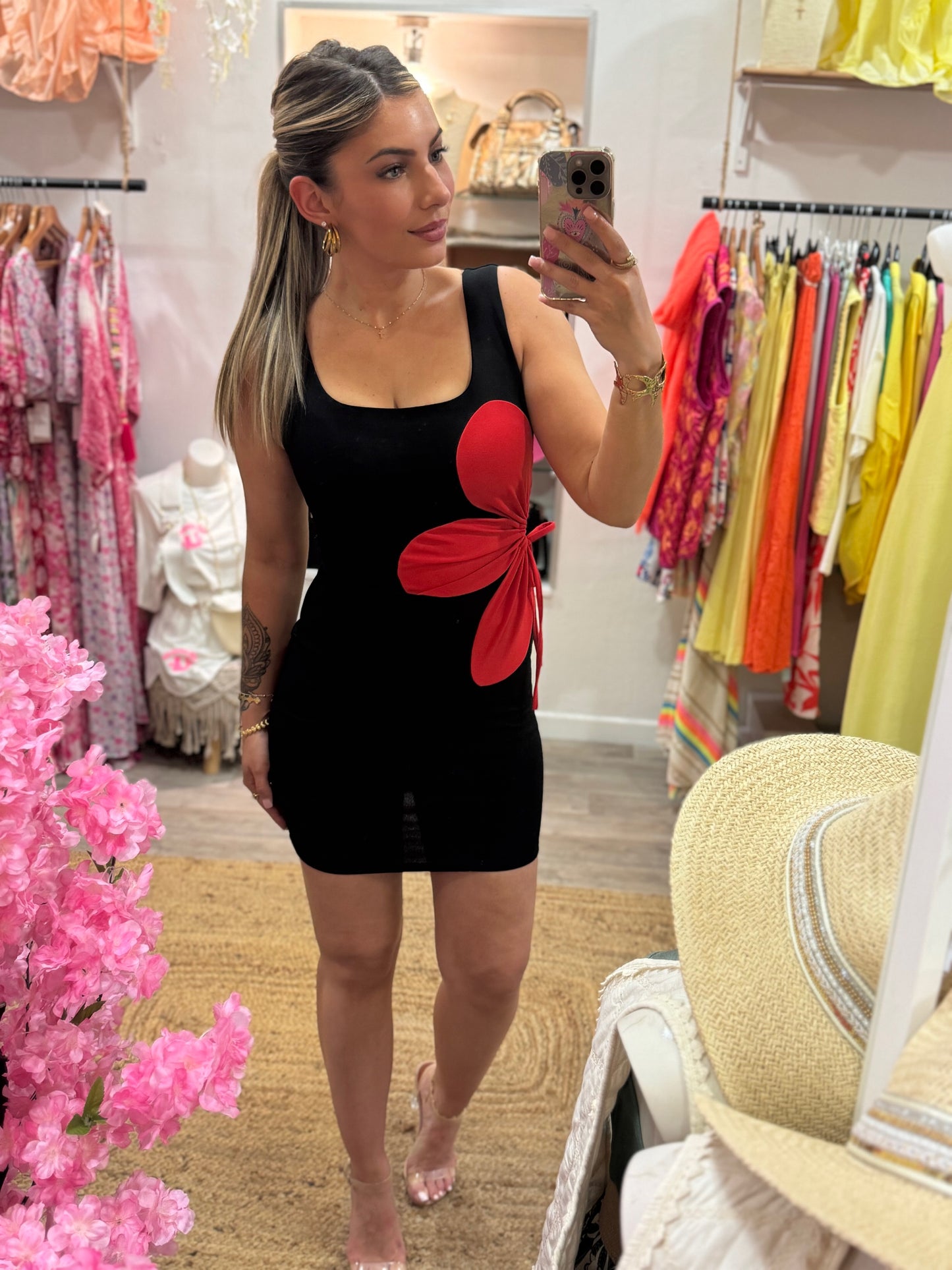 ROBE FLEURS ROUGE