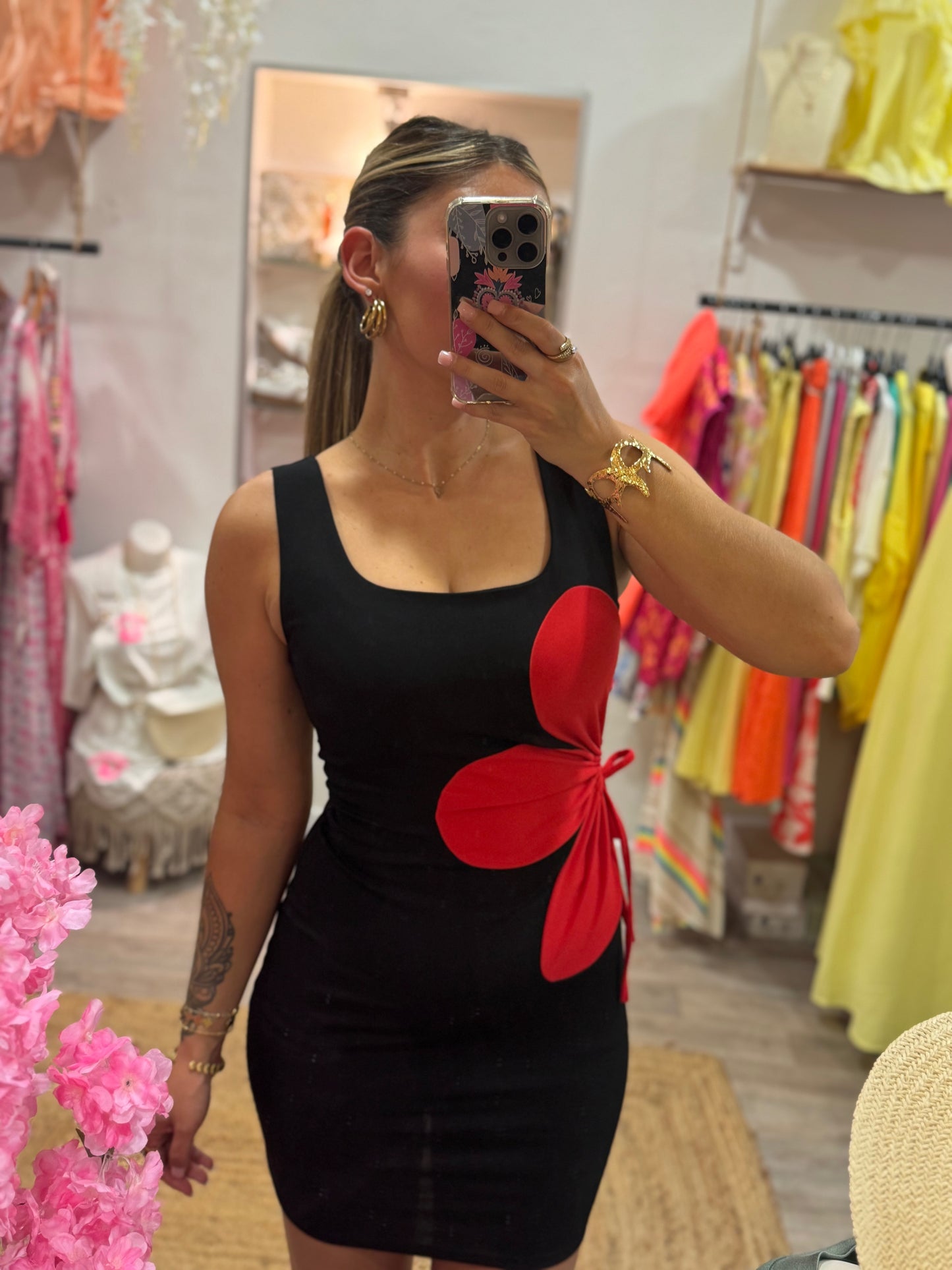 ROBE FLEURS ROUGE