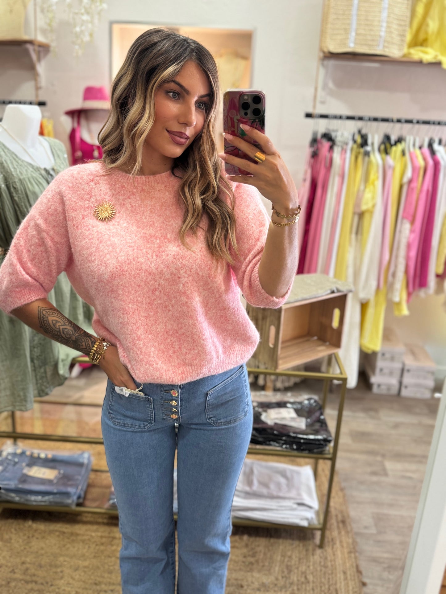 PULL MANCHE 3/4 COMFY - ROSE PALE