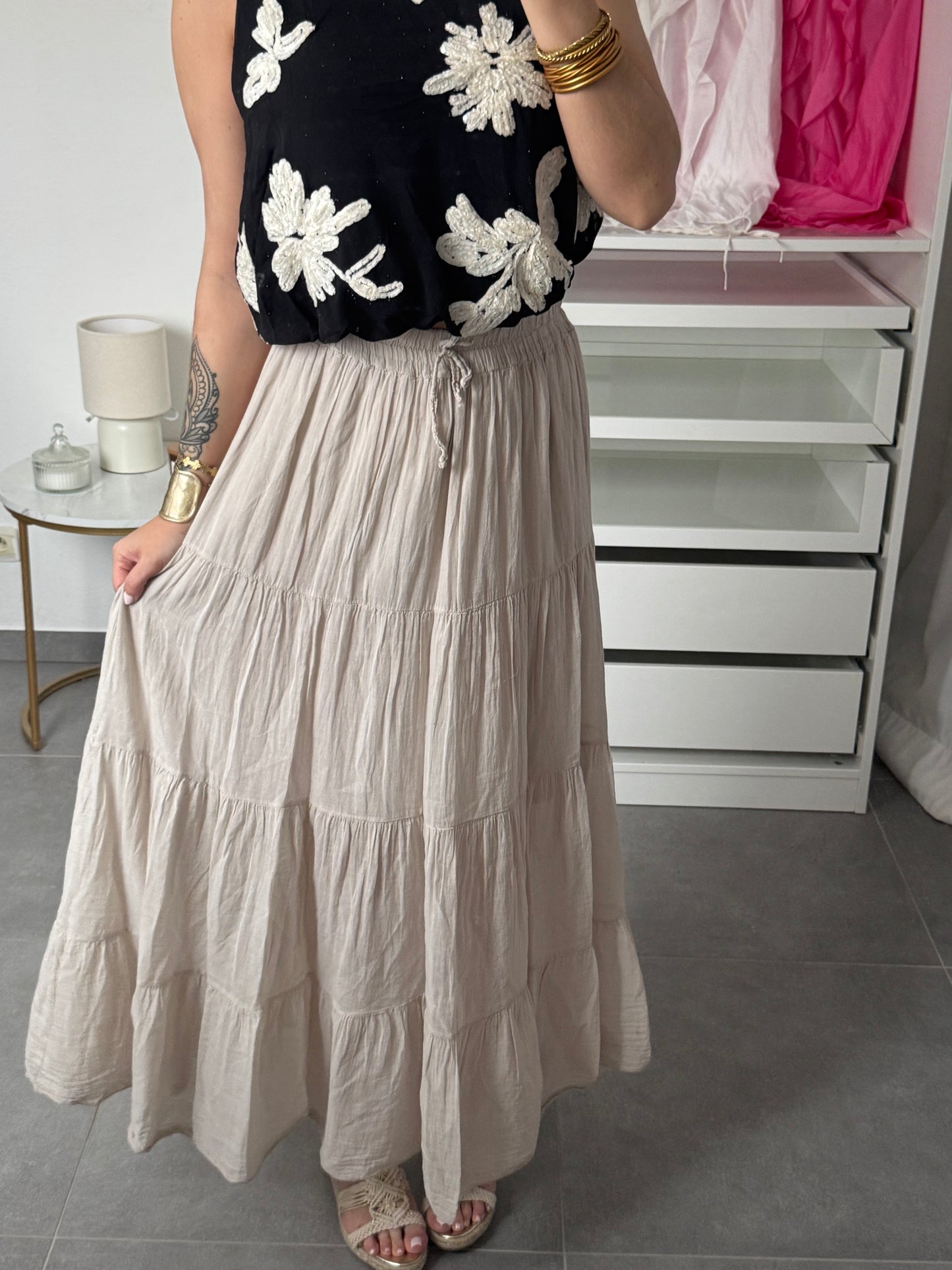 JUPE DUVETEUSE COTON - BEIGE