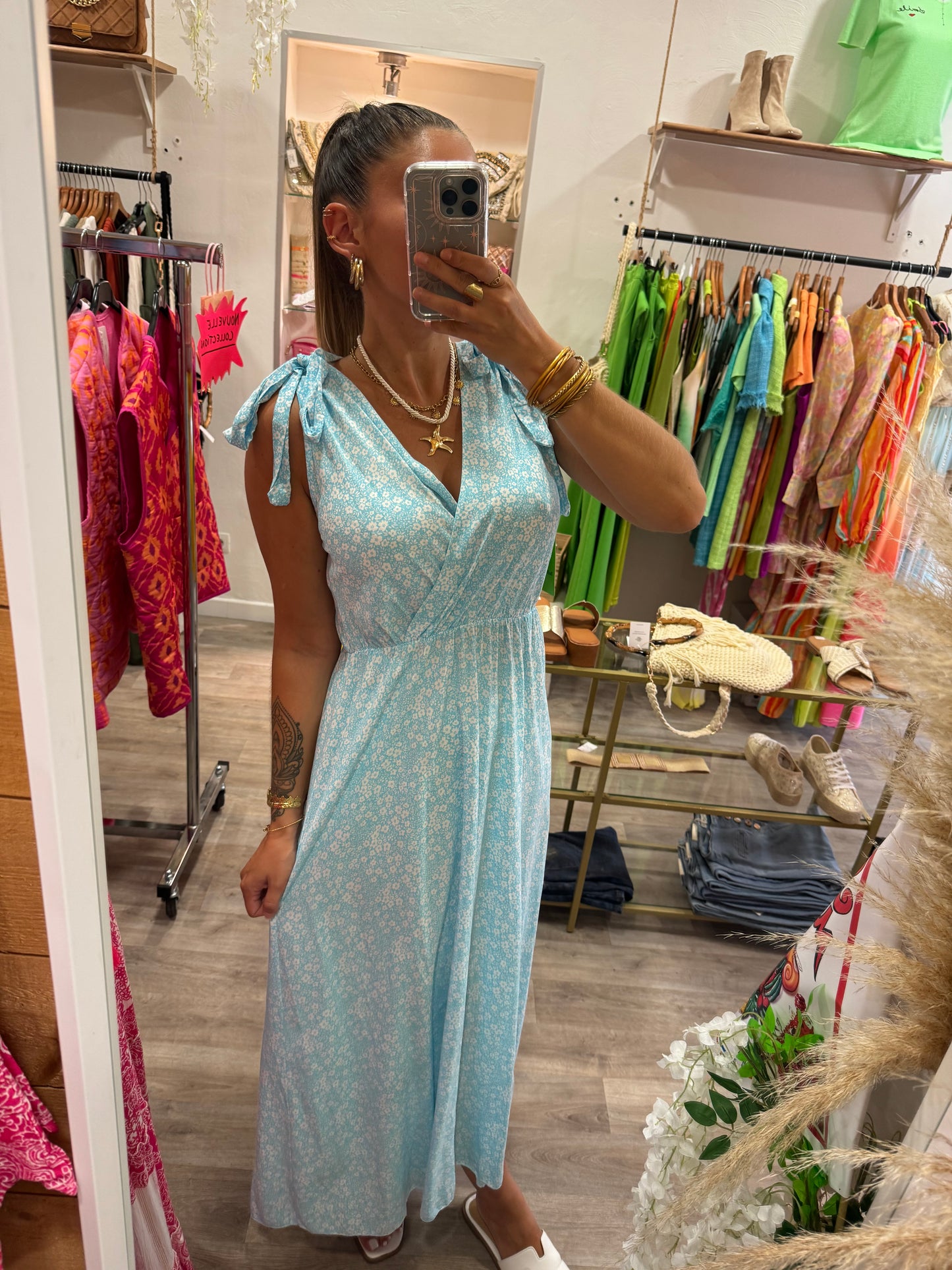 ROBE FLEURIE - BLEU - SANS MANCHES