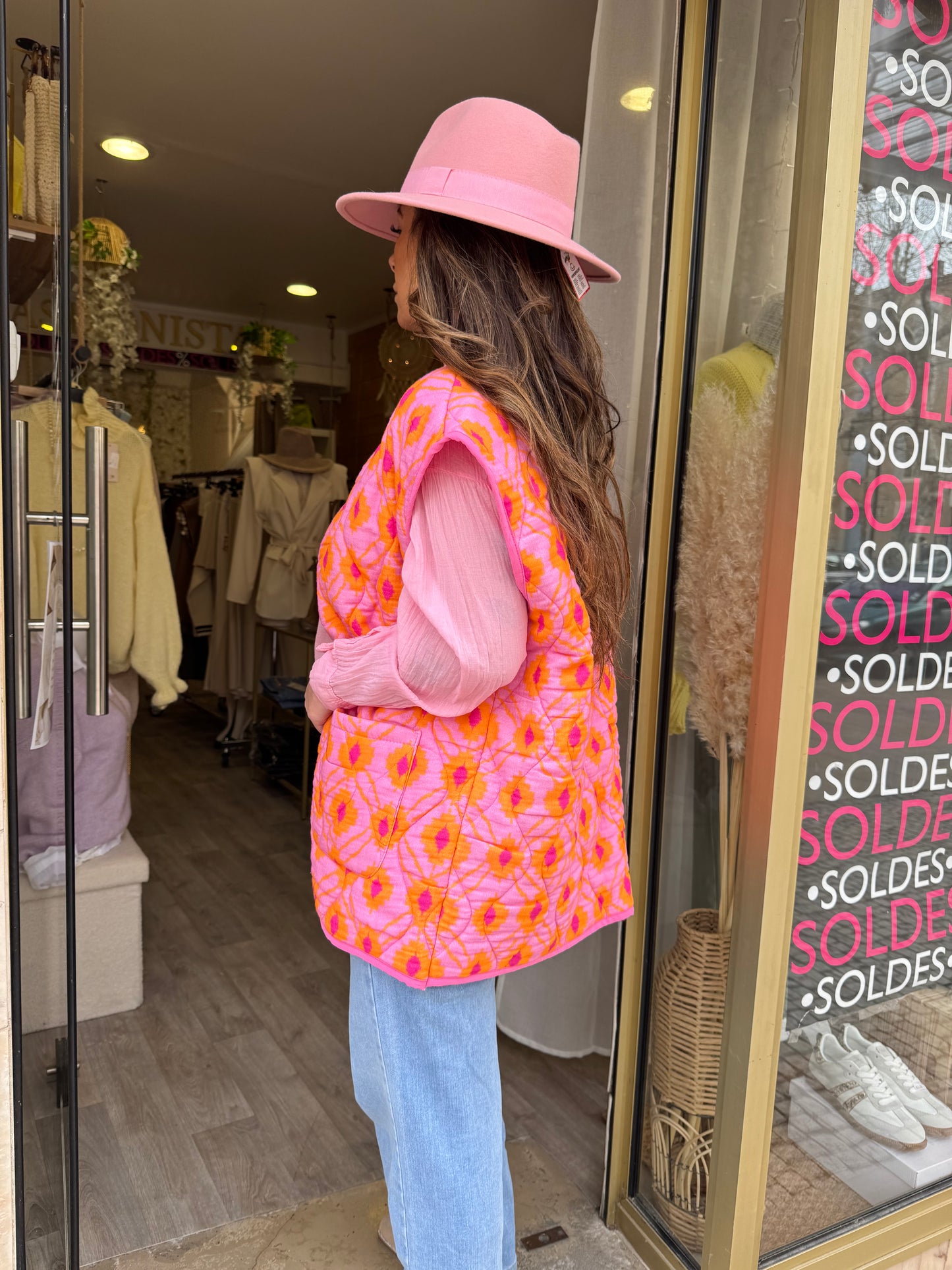 GILET SANS MANCHES AZTÈQUE ROSE ORANGE