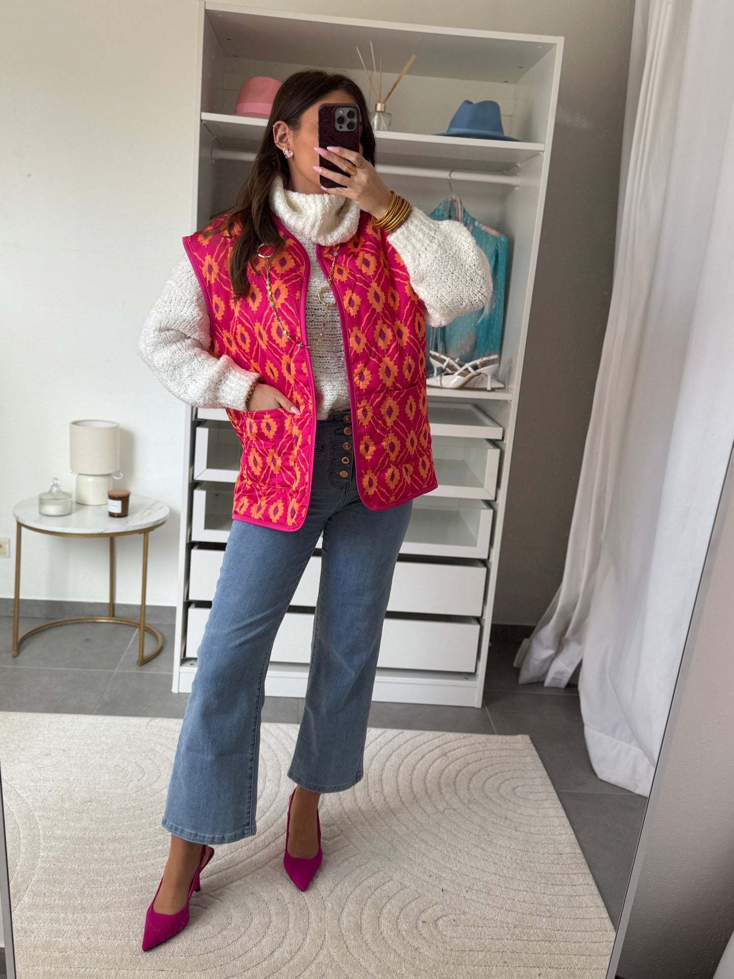 GILET SANS MANCHES MATELASSÉS AZTÈQUE FUSHIA
