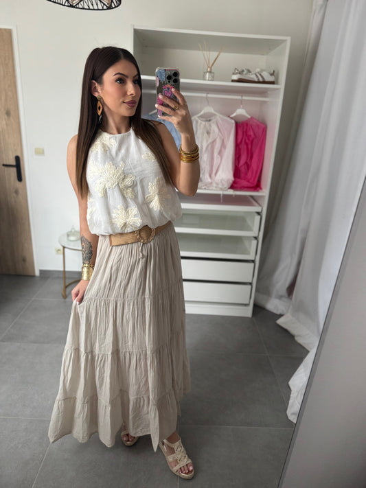 JUPE DUVETEUSE COTON - BEIGE