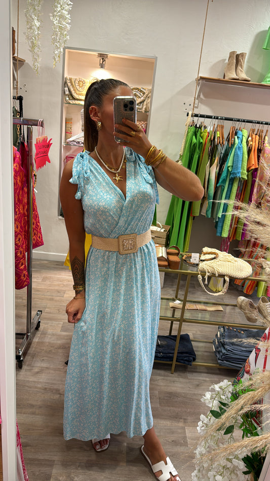 ROBE FLEURIE - BLEU - SANS MANCHES