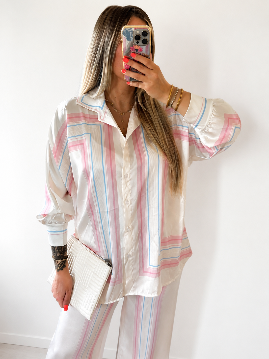 ENSEMBLE SATIN RAYURES - ROSE