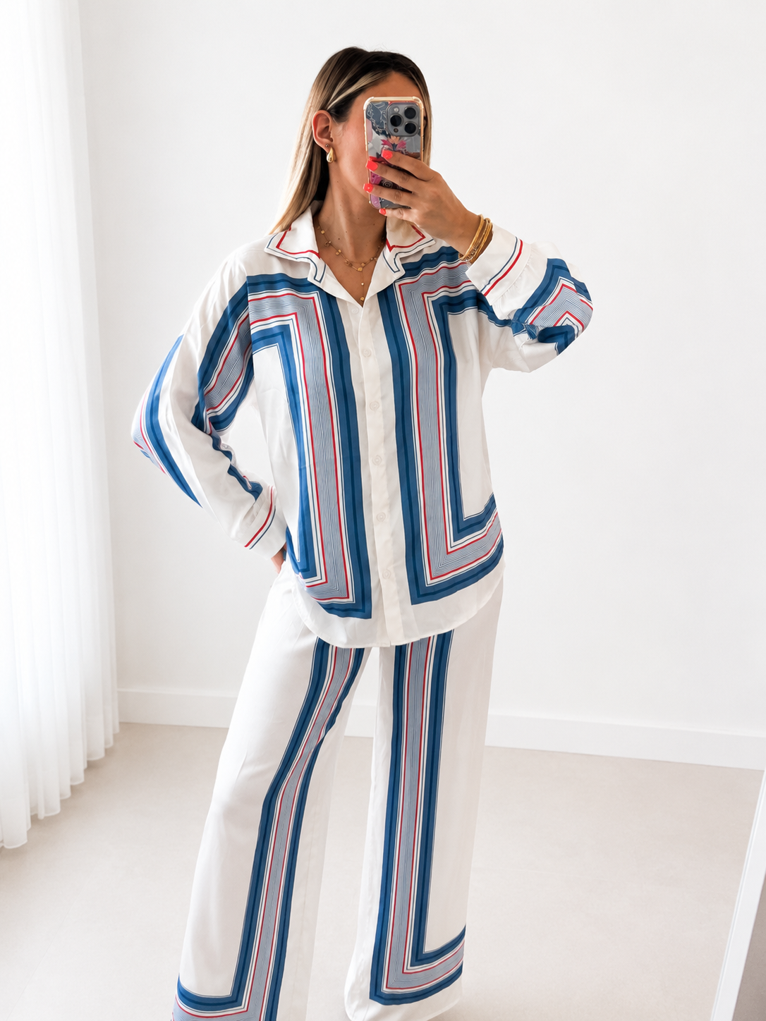 ENSEMBLE SATIN RAYURES - BLEU