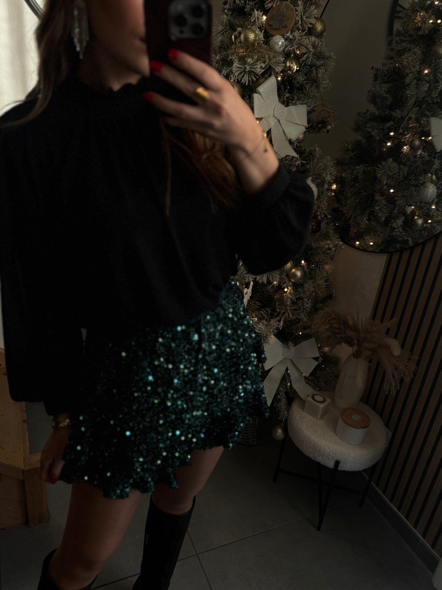 JUPE-SHORT STRASS VERT ÉMERAUDE