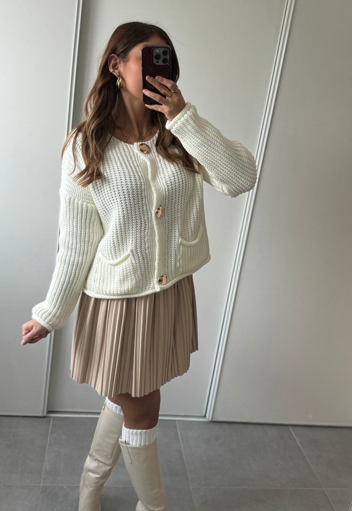 JUPE SIMILI CUIR DRAPÉ - BEIGE