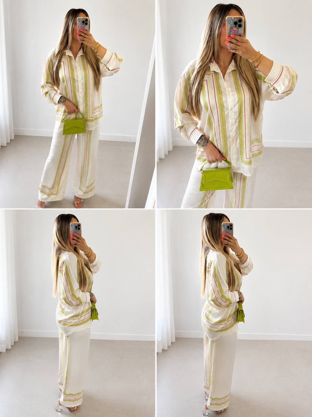 ENSEMBLE SATIN RAYURES - VERT POMME