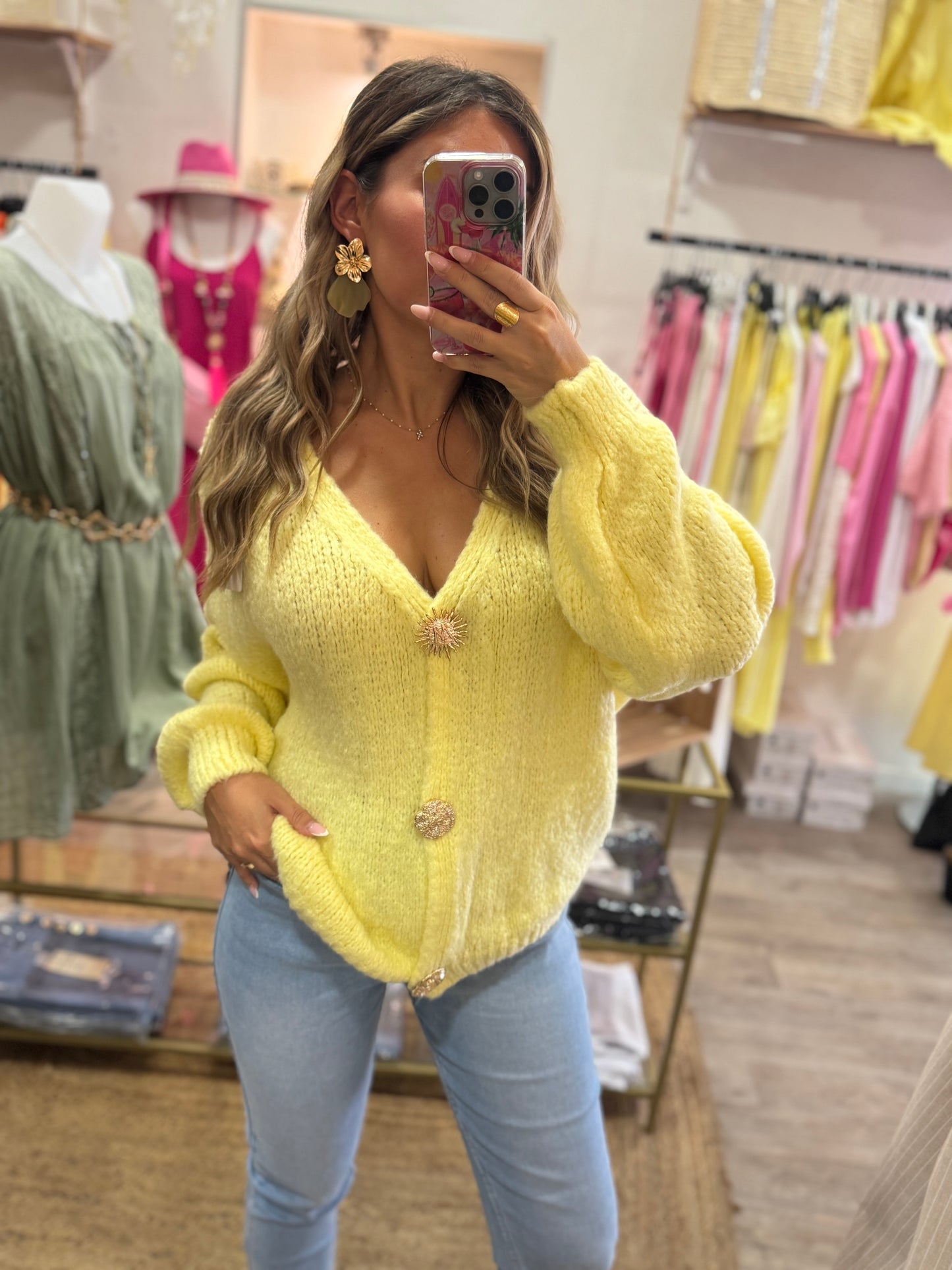 PULL 3 BROCHES - JAUNE