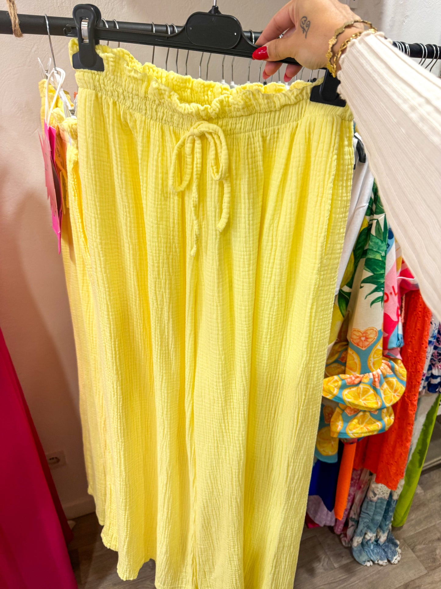 PANTALON GAZE DE COTON - JAUNE