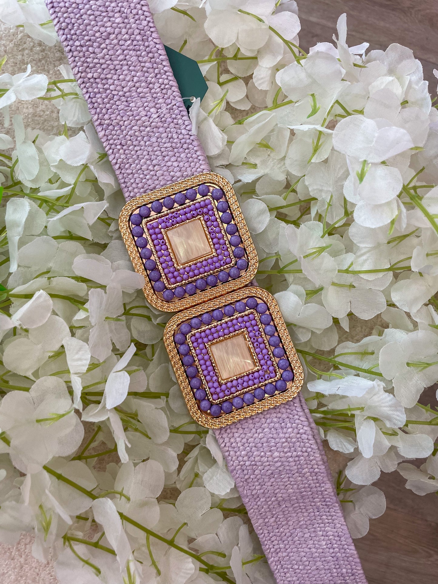 CEINTURE RAFIA PERLE LILAS