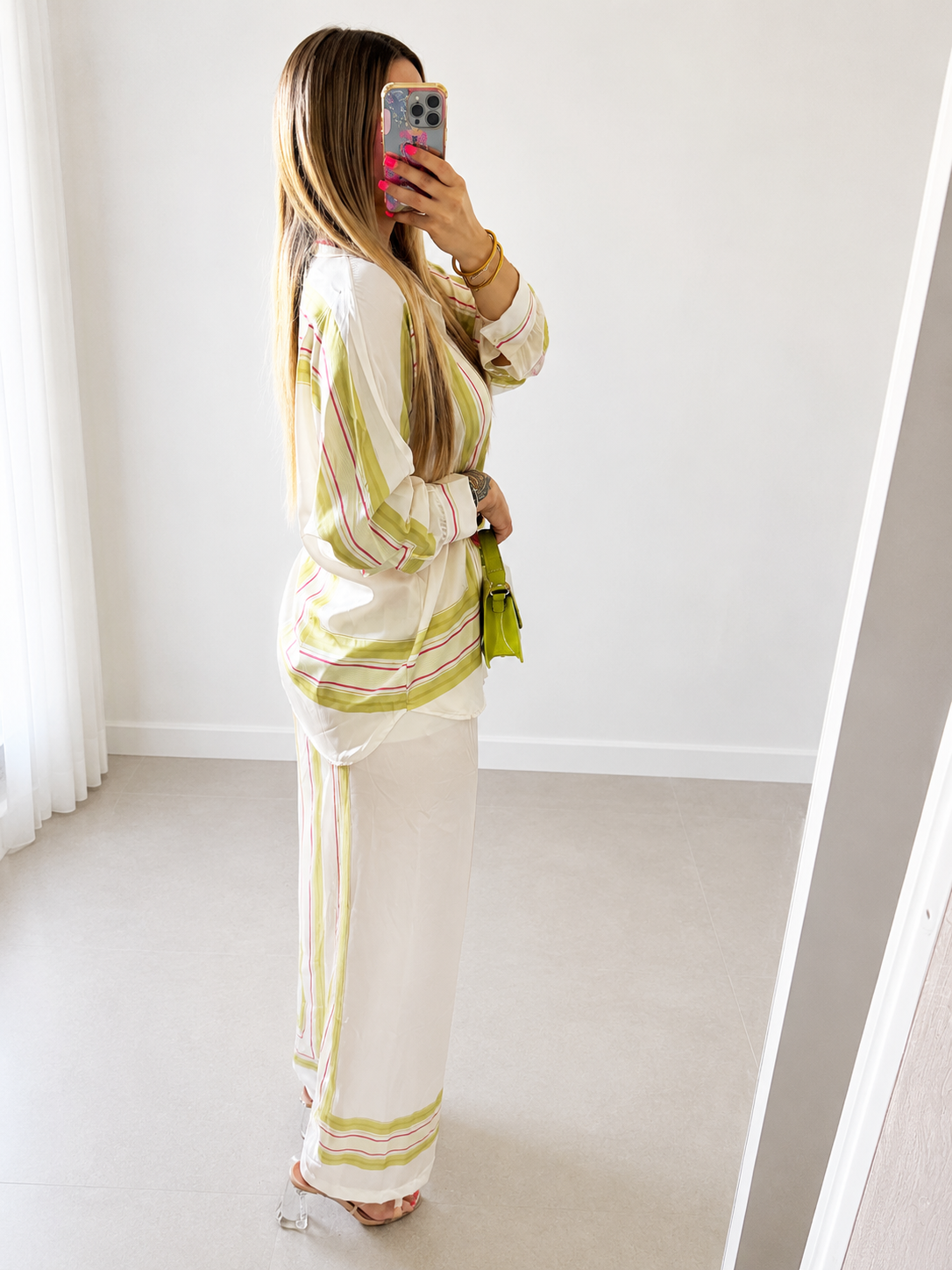 ENSEMBLE SATIN RAYURES - VERT POMME