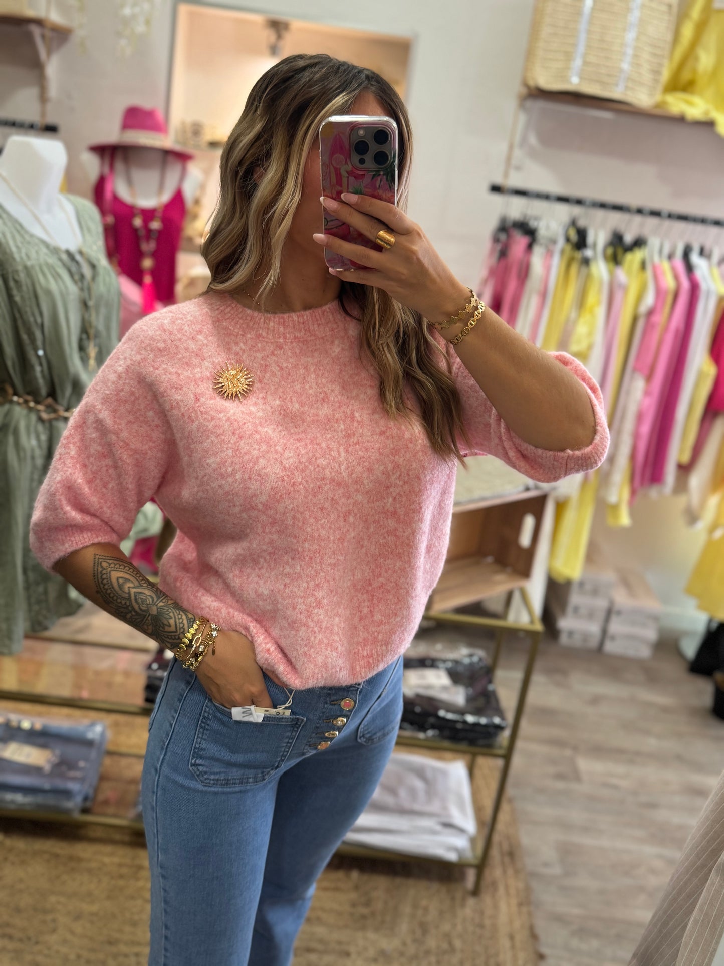 PULL MANCHE 3/4 COMFY - ROSE PALE