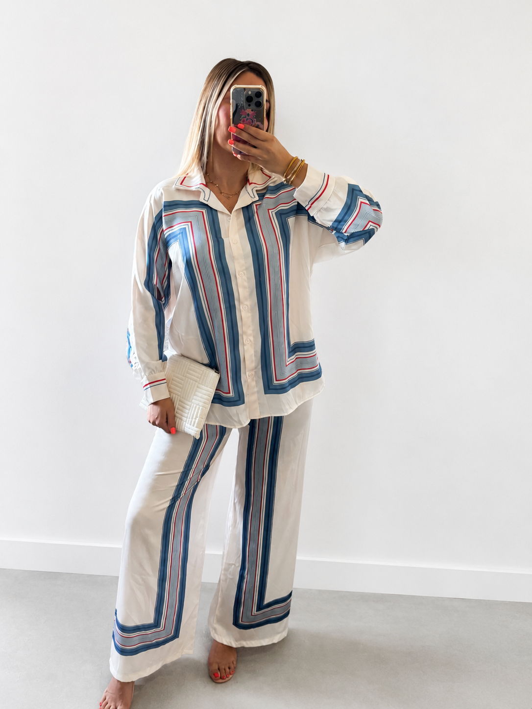 ENSEMBLE SATIN RAYURES - BLEU
