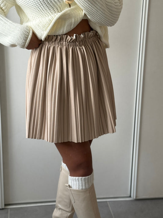 JUPE SIMILI CUIR DRAPÉ - BEIGE