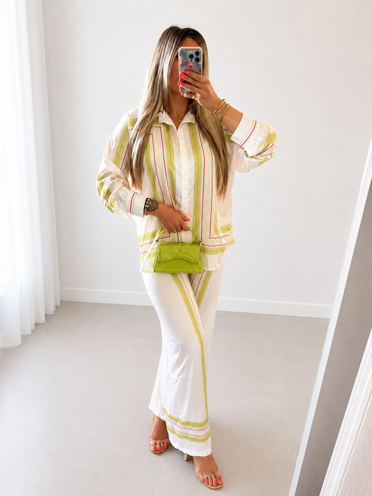 ENSEMBLE SATIN RAYURES - VERT POMME