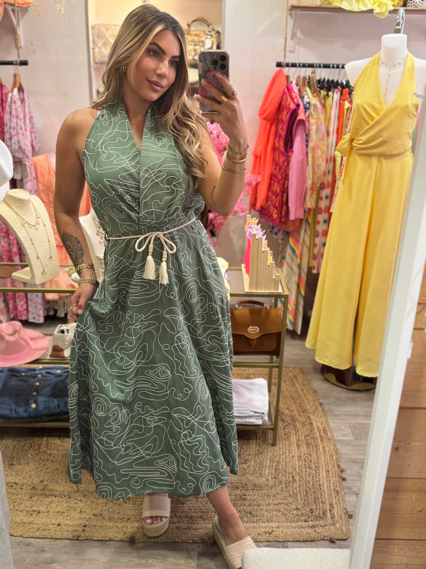 ROBE DOS NU A LISERÉS - KAKI
