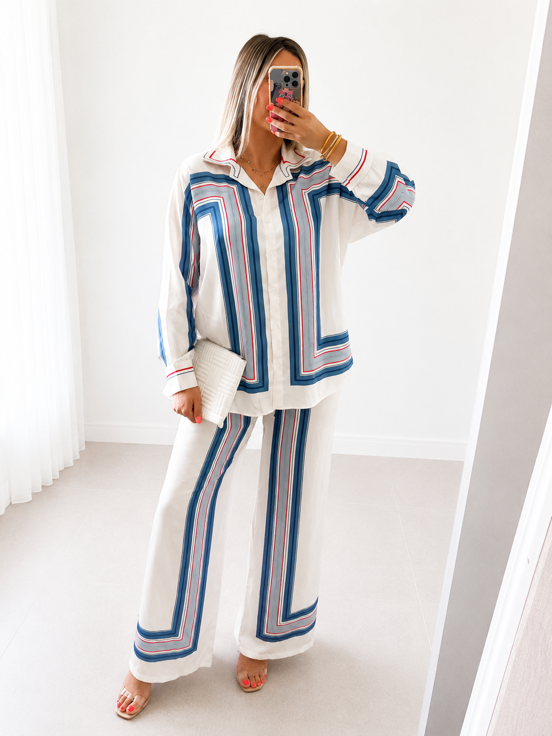 ENSEMBLE SATIN RAYURES - BLEU