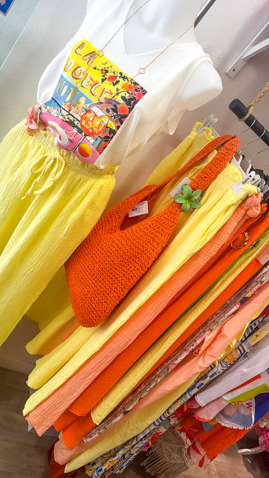 PANTALON GAZE DE COTON - JAUNE