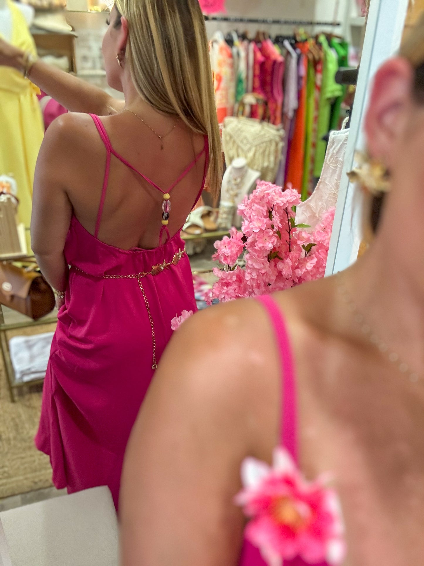 ROBE PERLÉ DOS NU - ROSE FUCHSIA