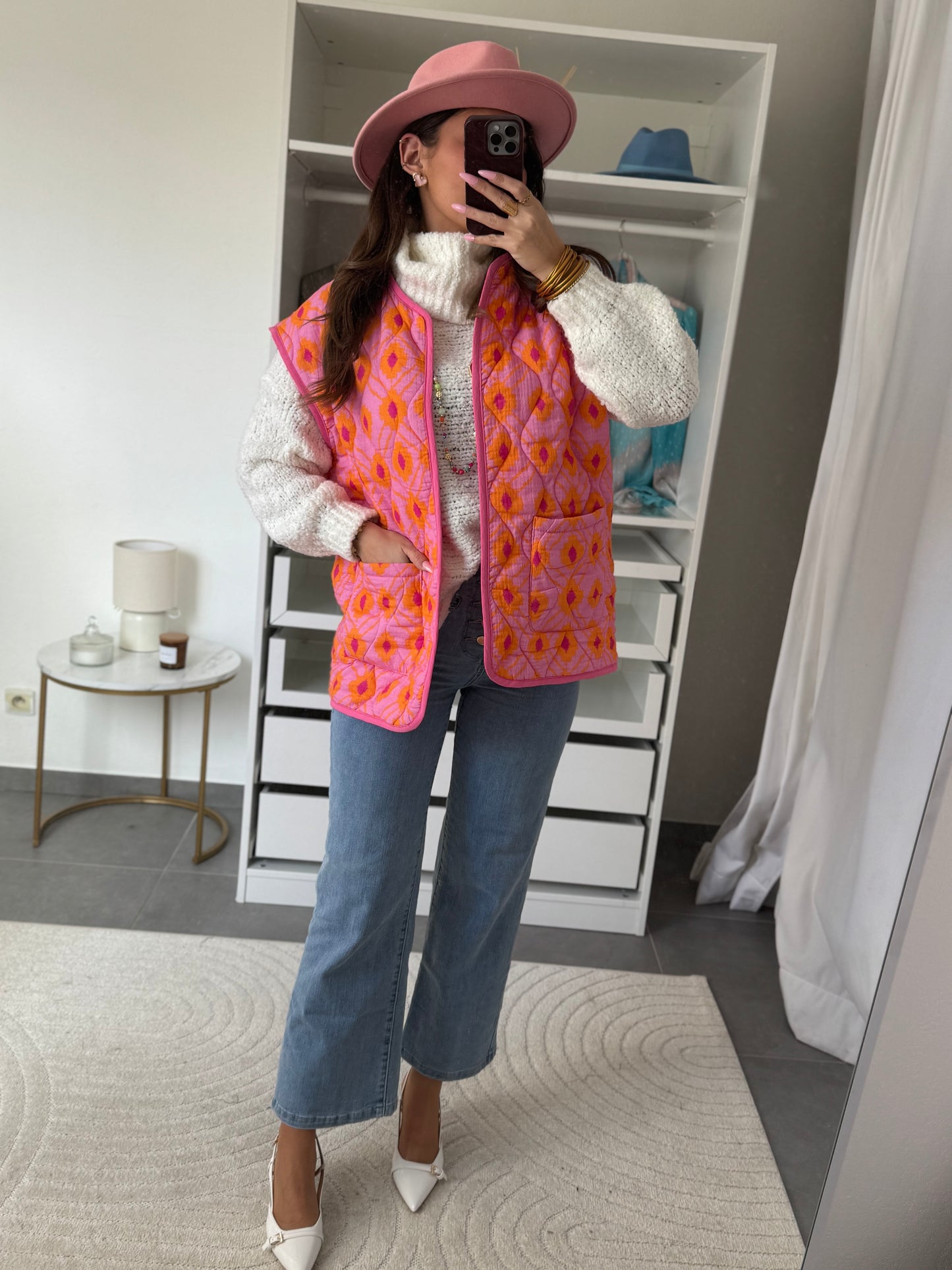GILET SANS MANCHES AZTÈQUE ROSE ORANGE