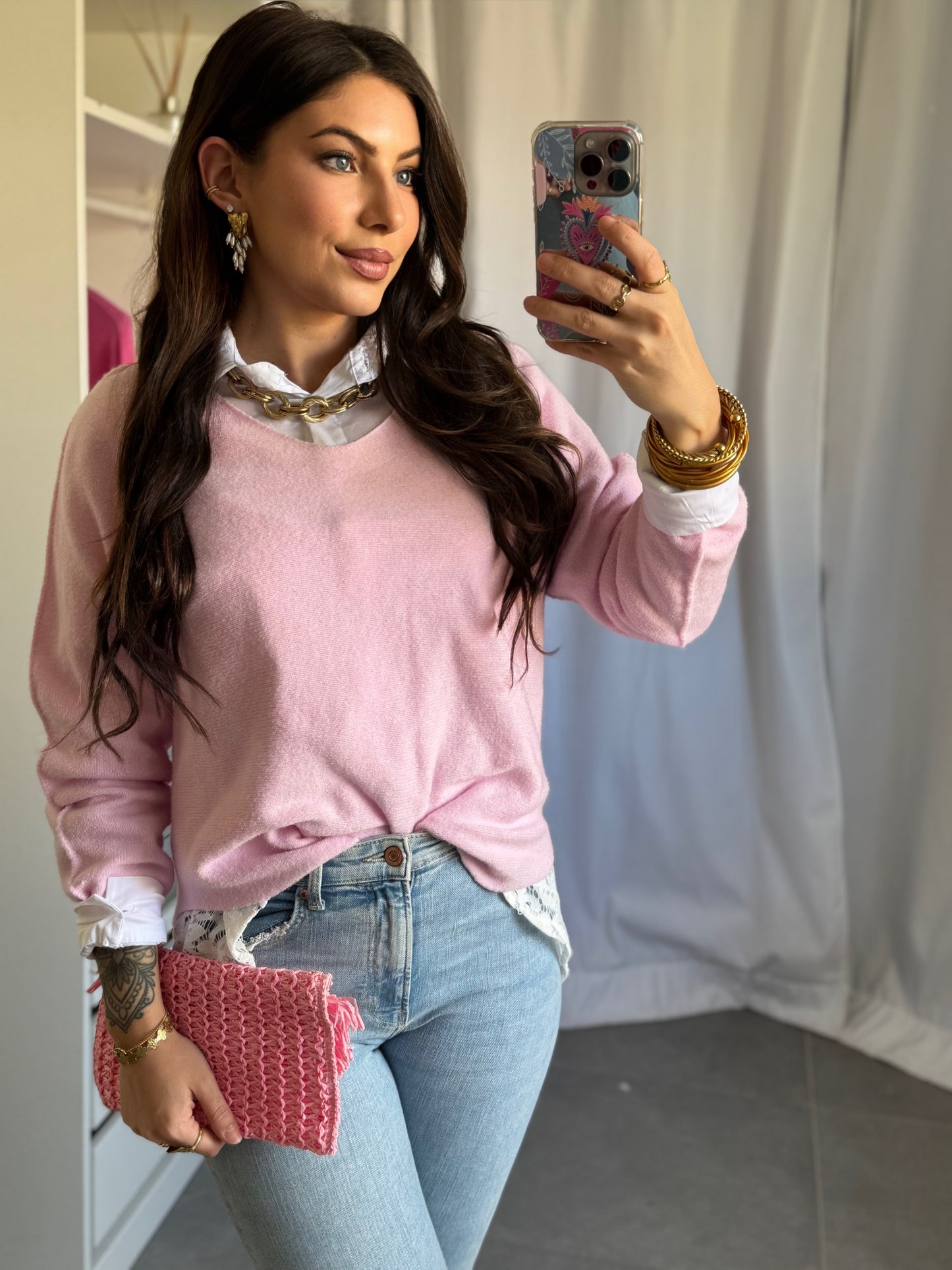 PULL COL V - ROSE PALE