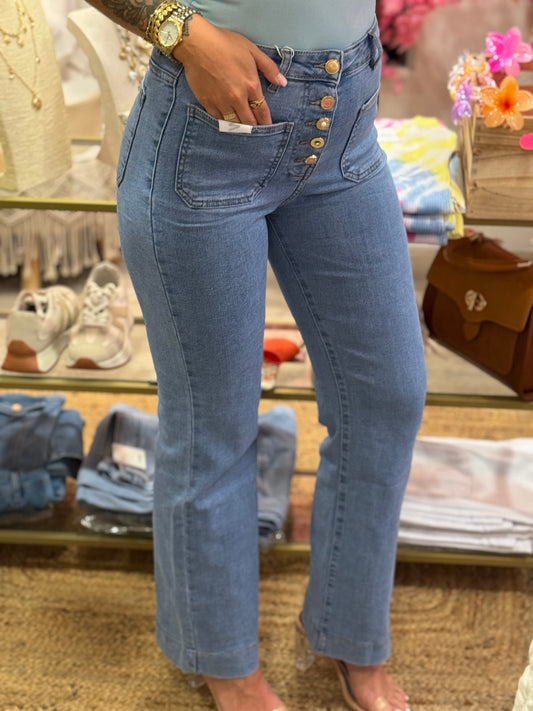 JEANS WIDE LEG - BOUTONS COLORÉS