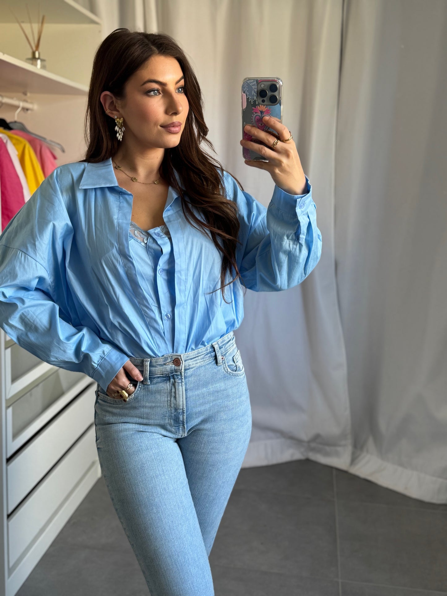 CHEMISE LOUKA - TOP INTÉGRÉ - BLEU
