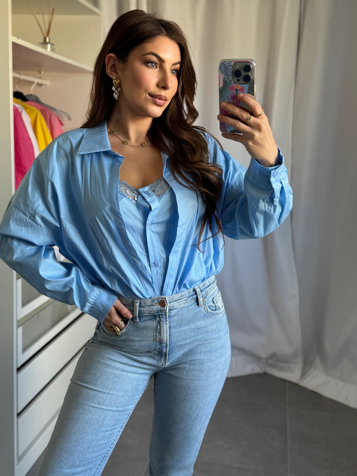 CHEMISE LOUKA - TOP INTÉGRÉ - BLEU