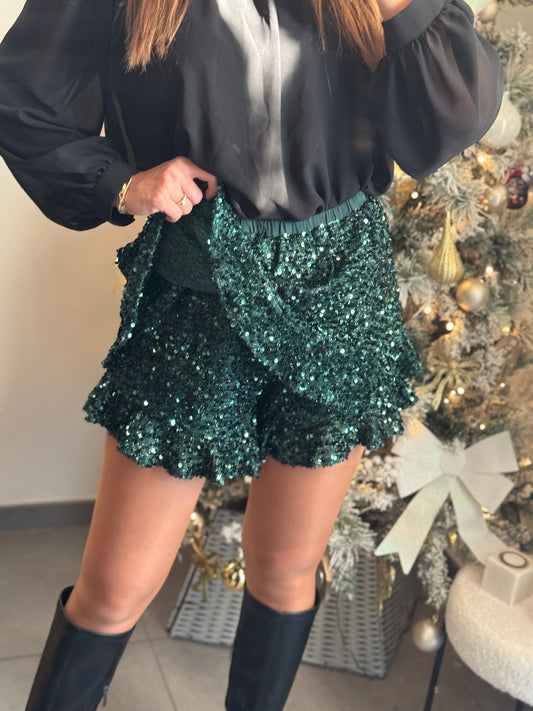 JUPE-SHORT STRASS VERT ÉMERAUDE