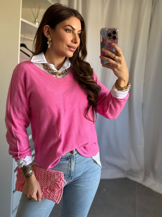 PULL COL V - FUCHSIA